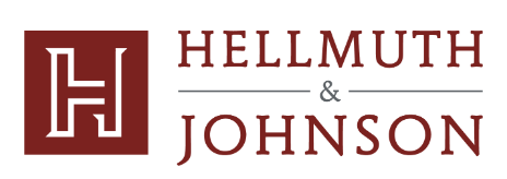 The image displays the logo of "Hellmuth & Johnson" with stylized text and an emblem featuring the initials "HJ".