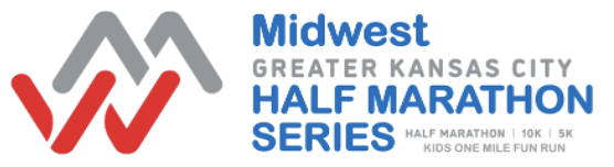 Logo for the Midwest Greater Kansas City Half Marathon Series, featuring events: Half Marathon, 10K, 5K, and Kids One Mile Fun Run.